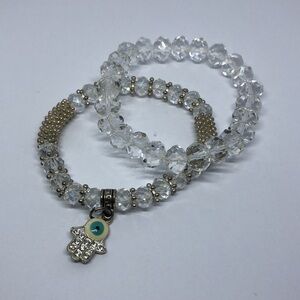 CURATED bundle 2 sparkling crystal bracelets hamsa charm boho style stackable.